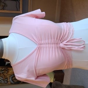 Pink Crop Top, Bustier style, lace Small